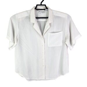 Women's White Oscar De La Renta Expressions Blouse Top Shirt Button Up Size 14